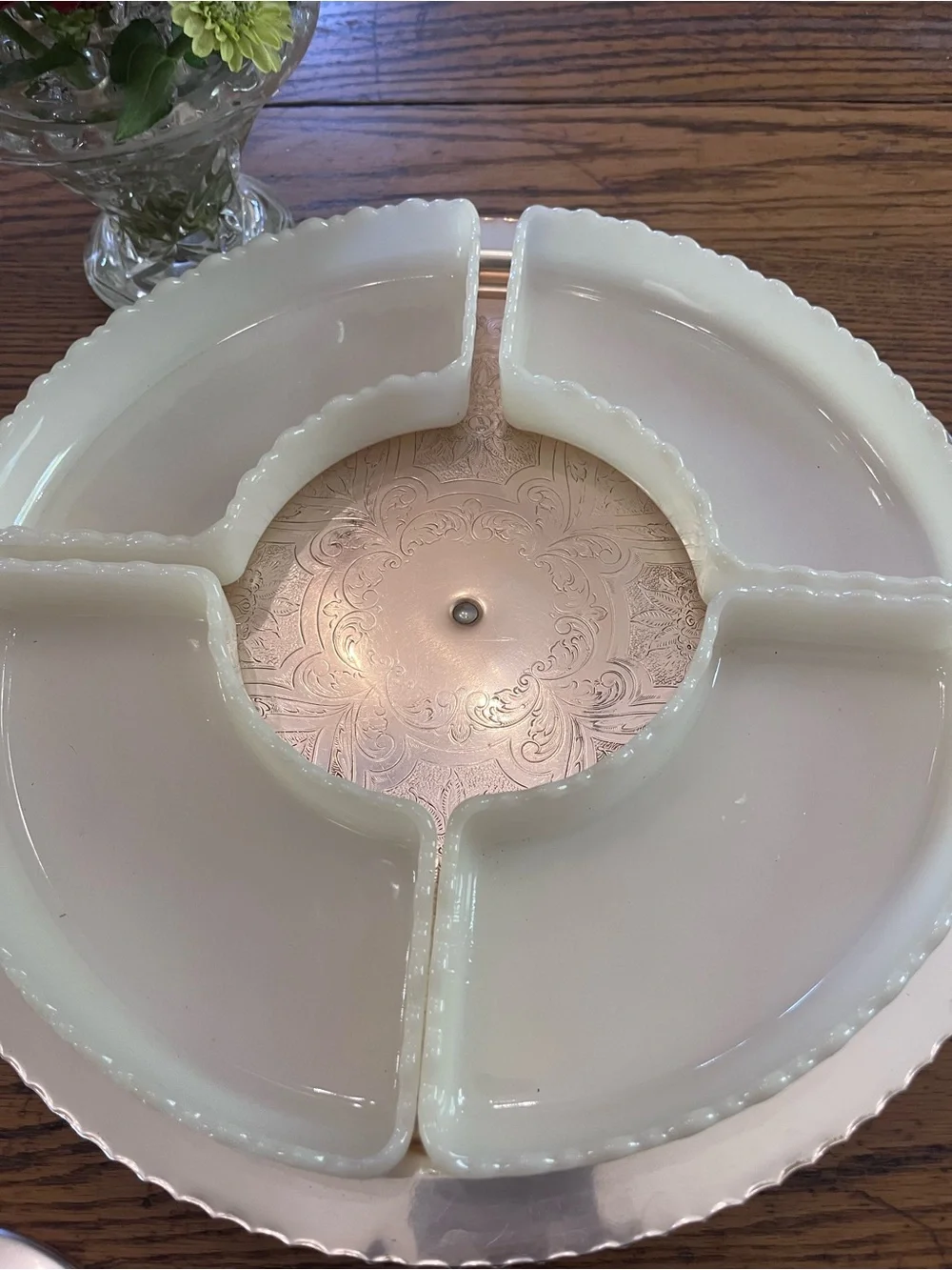 Vintage Heller Deluxe Milk Glass Divided Serving Tray